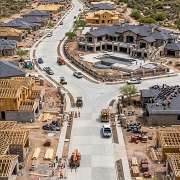 Aerial view of a housing estate under construction
